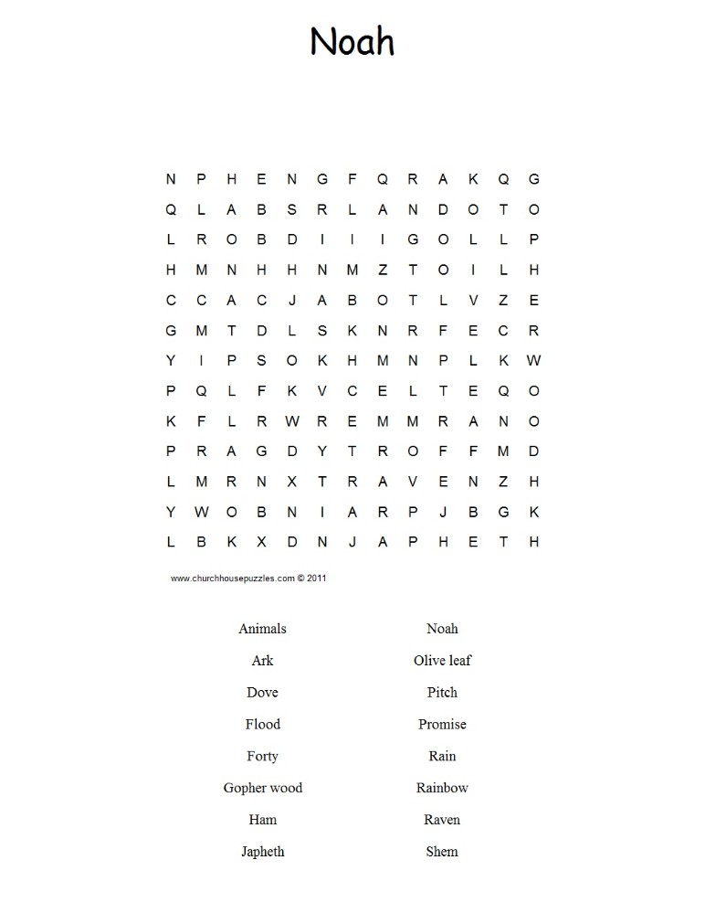 Noah's Ark Word Search Puzzle